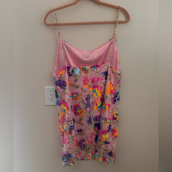 Colorful glitter sequin dress with gold chain straps - Picture 2 of 2